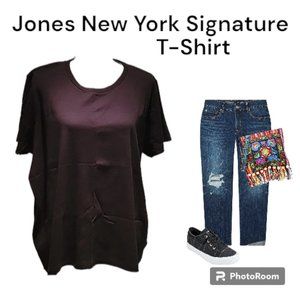 Jones New York Signature Black Short Sleeve T-Shirt, 3X